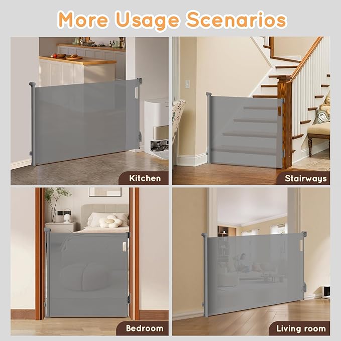 Retractable Baby Gate for Stairs, 71" Wide Mesh Pet Gate, Automatic Tension, One-Hand Operation, 38" Tall Baby Gates for Doorways, Hallways, Deck, Indoor Outdoor, Safe, Easy to Fit, Gray