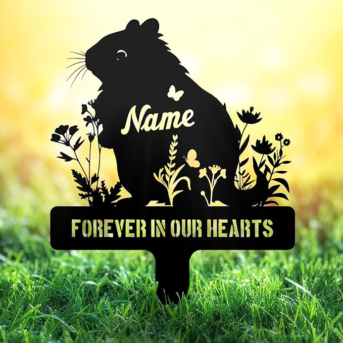 Custom Hamster Grave Marker Metal Memorial Stake for Cemetery or Garden Decoration, Personalized Loss of Hamster Remembrance Gift - Sympathy Sign Floral Plaque Tombstone