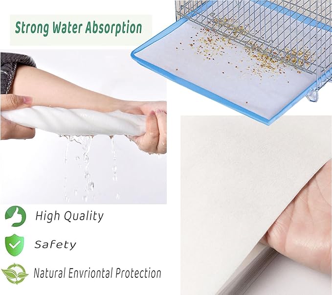Bird Cage Liners-100PCS-11'' X 20''Disposable Non-WovenBird Cage Tray Liners, Disposable Sheets for Birds,Cages Accessories for Pet Bird Parrot