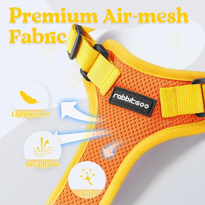 rabbitgoo Cat Harness and Leash Set, Escape Proof Soft Adjustable Vest Harnesses for Outdoor Walking, Easy Control Breathable Kitten Jacket with Reflective Strips, Orange & Yellow, S