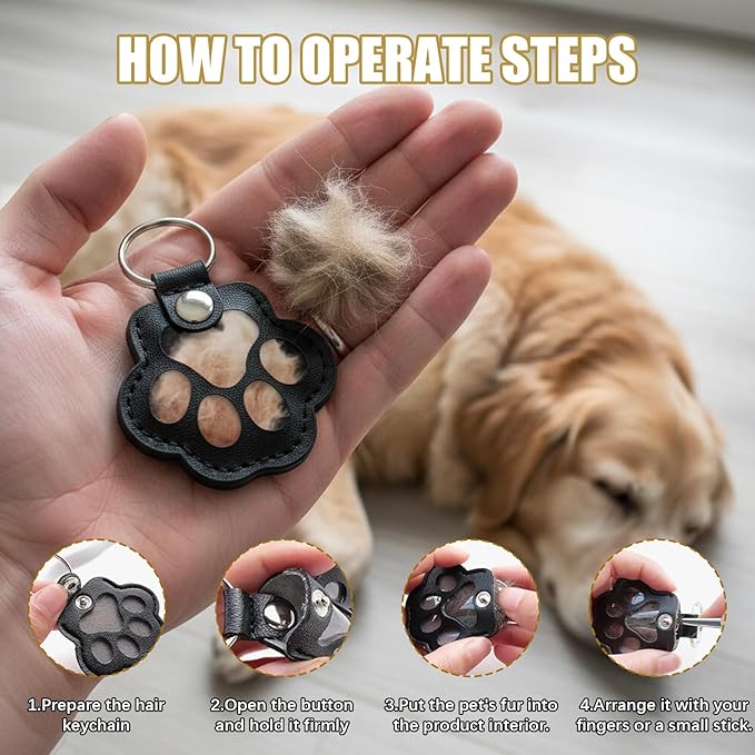 Personalized Dog Hair Keychain Pet Fur Keepsake Pet Memorial Cute Storage Keychains Cat Paw Shaped Key Chain to Store Fur