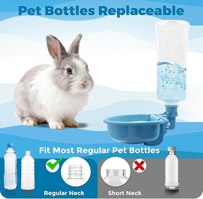 VANNON 23oz Pet Water Bottle, Gravity Dog Water Bowl Dispenser for Cage, Anti-Overflow Water Dispenser for Small Dogs, Cats, Rabbits and Other Small Animals, BPA Free, Blue