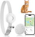 Cat Tracker, GPS Tracker Compatible with Apple Find My App(Only iOS), Waterproof Cat Tracker Collar with Bell and Safety Elastic Buckle, No Subscription, Territory & Location History (White)