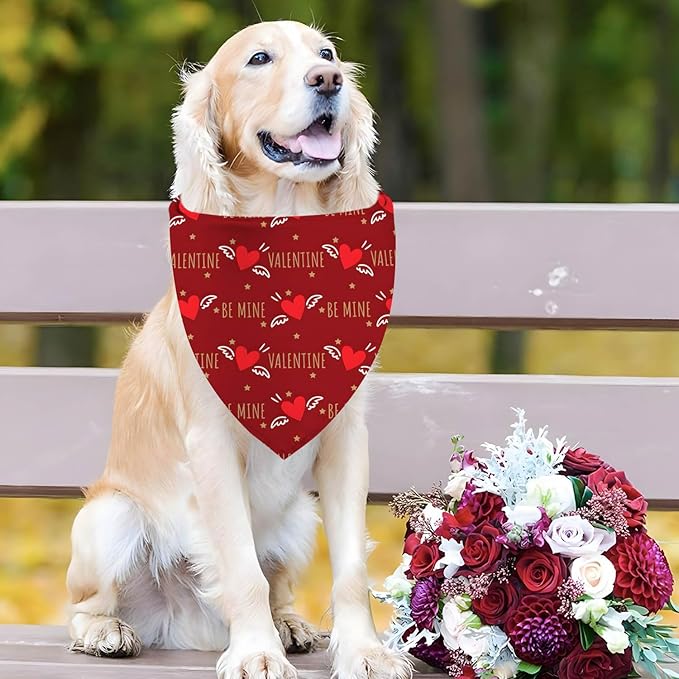 Heart Dog Bandana, 2 Pack Adjustable Holiday Party Birthday Pets Heart Bandana Triangle Bibs Cat Scarf Set