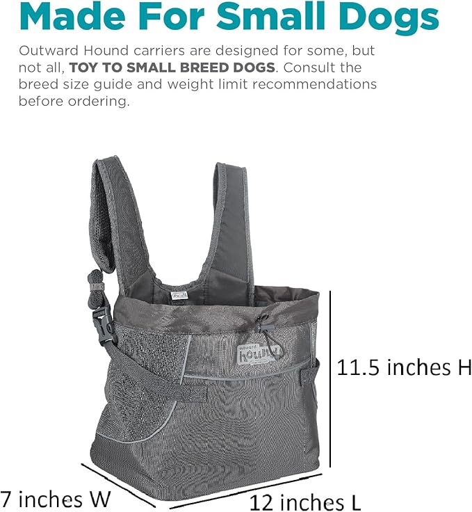 Outward Hound PupPak Dog Front Carrier, Small, Grey – Hands-Free Hiking & Camping Pet Backpack for Small Pets up to 10 lbs, Padded Straps, Breathable Mesh, Water-Resistant, Safety Clip