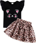 Girls Skirt Set 2 Piece Outfit Toddler Summer Clothes Ruffle Sleeve T-Shirt Bow Knot Tutu Skirt Outfit Set