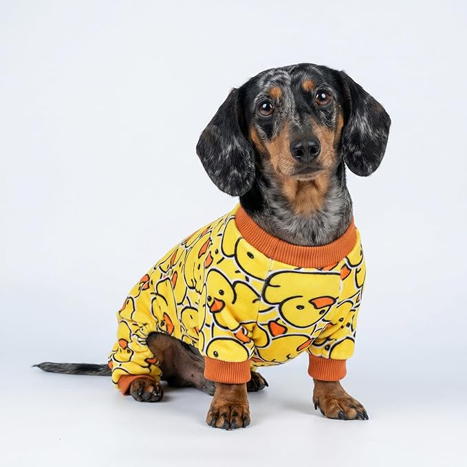 Fitwarm Funny Duck Dog Pajamas, Dog Winter Clothes for Small Dogs Girl, Lightweight Velvet Pet Jumpsuit, Cat Onesie, Yellow, XS