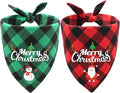 Christmas Dog Bandanas 2PCS-Small,Classic Plaid Triangle Holiday Scarf with Santa and Snowman Prints,Winter Pet Outfit for Boys and Girls,Red Green Plaid Dog Costume for Small Dogs and Cats