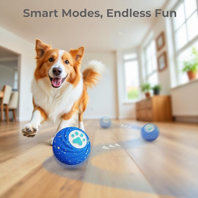 Lovkid Smart Interactive Dog Toys - Interactive Dog Ball for Medium & Large Dogs Durable E-TPU Dog Toy to Keep Them Busy Motion Activated Rolling Ball Indoors & Outdoors (Blue)