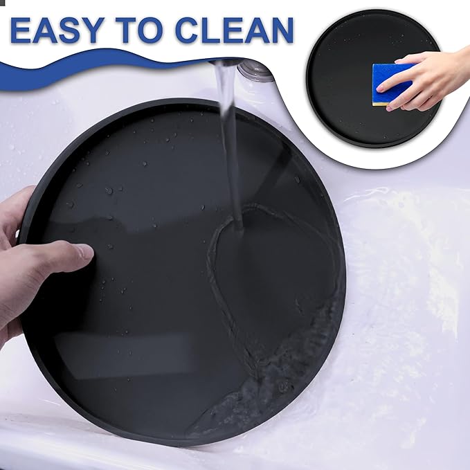 4 PCS Thickened Pet Silicone Food Mat, Nonslip Waterproof Cat Dog Feeding Bowl Mats with Raised Edges for Food and Water Prevent Spills, Round Eating Tray for Floors, Puppy Kitten, 10'' x 10''
