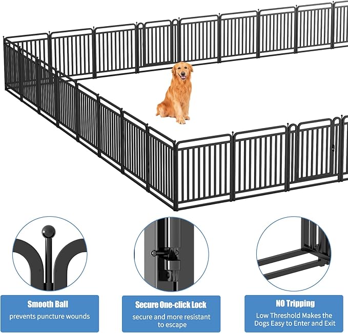 New Thickened Version Dog Playpen, 32 Inch Dog Fences for The Yard, Portable Outdoor Dog Playpen for Large/Medium/Small Dogs, Foldable Metal Dog Dlaypen, with Doors (16 Panels, 32 Inch)