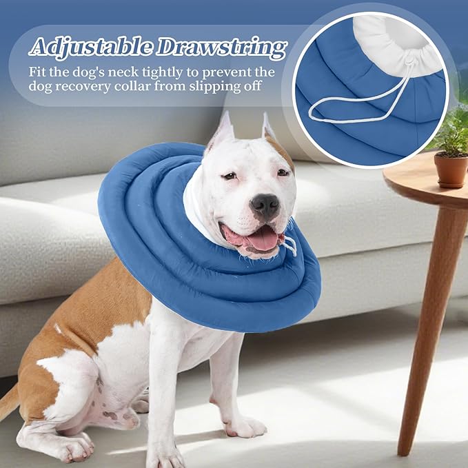 IDOMIK Dog Recovery Collar, Waterproof Soft Dog Cone After Surgery, Comfy Protective Elizabethan Collar Alternative for Dogs Cats, Adjustable Pet Neck Donut Cone Anti-Licking Biting Wounds,Navy,L