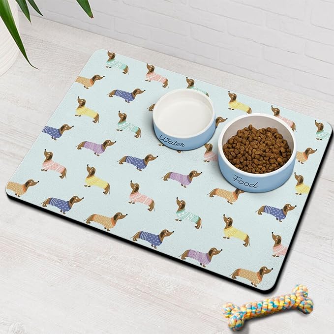 Dachshund Dog Food & Water Mat, Pet Feeding Mat for Floor Non-Slip Waterproof, Super Absorbent Cat Bowl Mat, Easy to Clean Eco-Friendly Durable Pet Placemat,24" × 32"