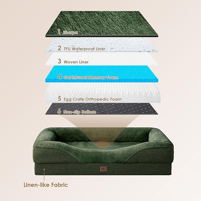 EHEYCIGA Orthopedic Dog Bed for Medium Dog, 30x20x6.5 Inch Memory Foam Dog Couch Bed with Sides, Waterproof Liner & Washable Removable Cover, Bolster Pet Sofa, Dark Green