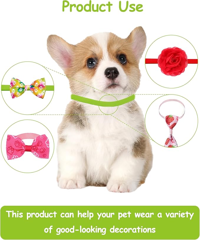 PET SHOW 100 Pack Dog Bow Tie Straps DIY Extension Strap with Adjustable Buckles 20 Colors for All Types of Small Dog Bow Ties Newborn Puppy ID Collar Charms Flowers Cat Pets Neckties Accessories