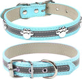 PETCARE Reflective Dog Collar with Cute Paw Rivet Studded Funny Soft PU Leather Adjustable Puppy Dog Collars for Small Medium Large Dogs Cats (Blue,Small)