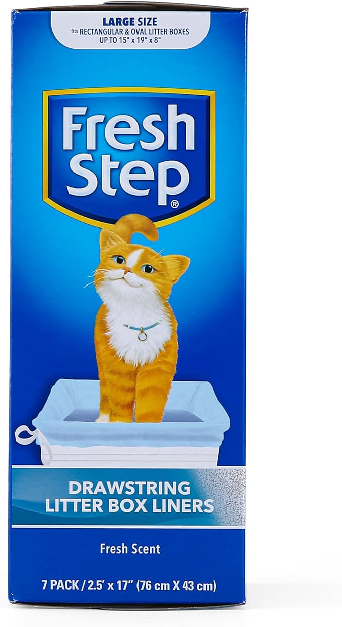 Fresh Step Drawstring Cat Litter Box Liners, Scented Heavy Duty Kitty Litter Bags for Large Oval or Rectangle Pans, Helps Contain Odor and Mess, Easy Lift Out Cleanup, 30 x 17 in, 7 Count