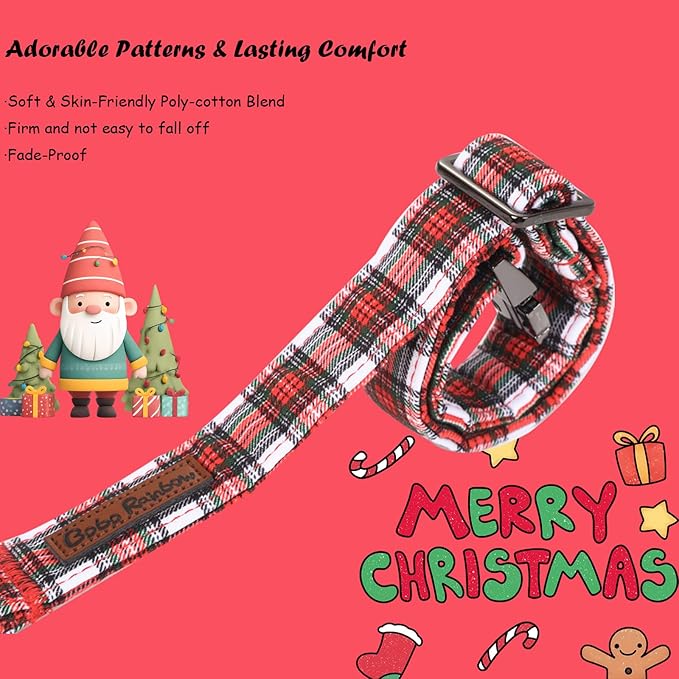 Christmas Dog Collar, Red Plaid Cotton Collars with Bow Adjustable Pet Collar Premium Metal Buckle, Christmas Puppy Necklace for Small Girl and Boy Dogs