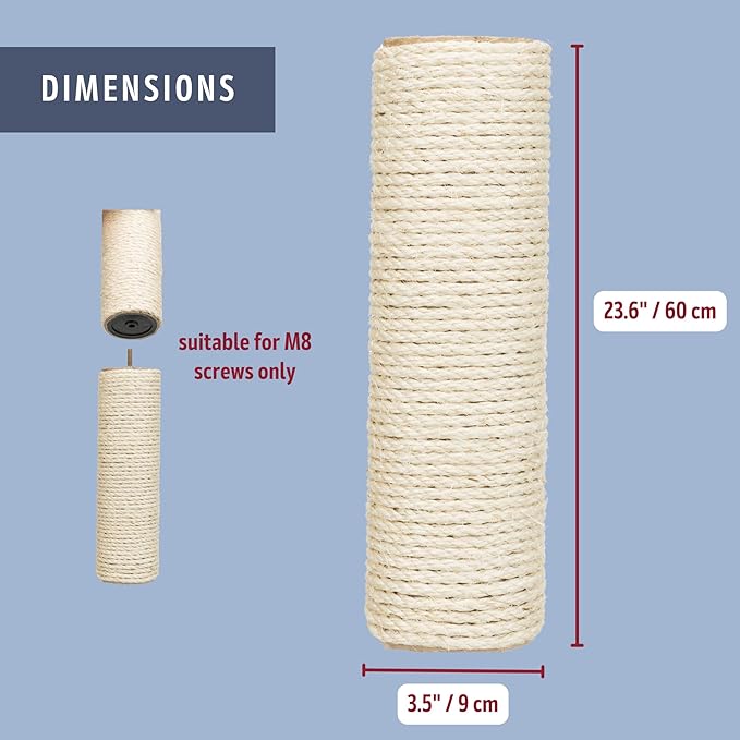 TRIXIE Replacement Sisal Post for Cat Scratching Posts, Backup Scratcher for Indoor Cat Furniture, Trees and Towers, 3.5 in x 23.6 in (9 x 60 cm)