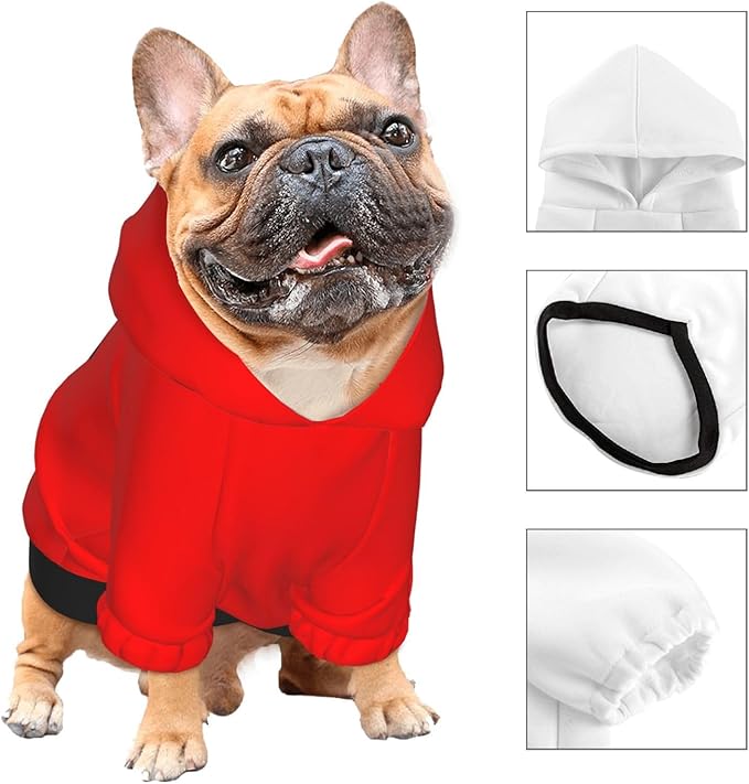 Custom Dog Hoodie Warm with Your Photo Text Logo Name Personalized Dog Clothes for Puppy Sweatshirt Hooded for Small Medium Large Dogs Girl/Boy Cats Red