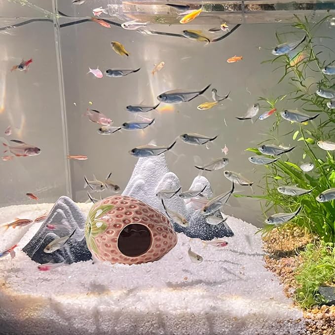 Aquarium Decor Cave Betta Fish Aquarium Accessories Ornaments Hiding Cave Strawberry House Hideout for Shrimp Cichlid Hermit Crab, Octopus Hiding Breeding for Tank (Pink)