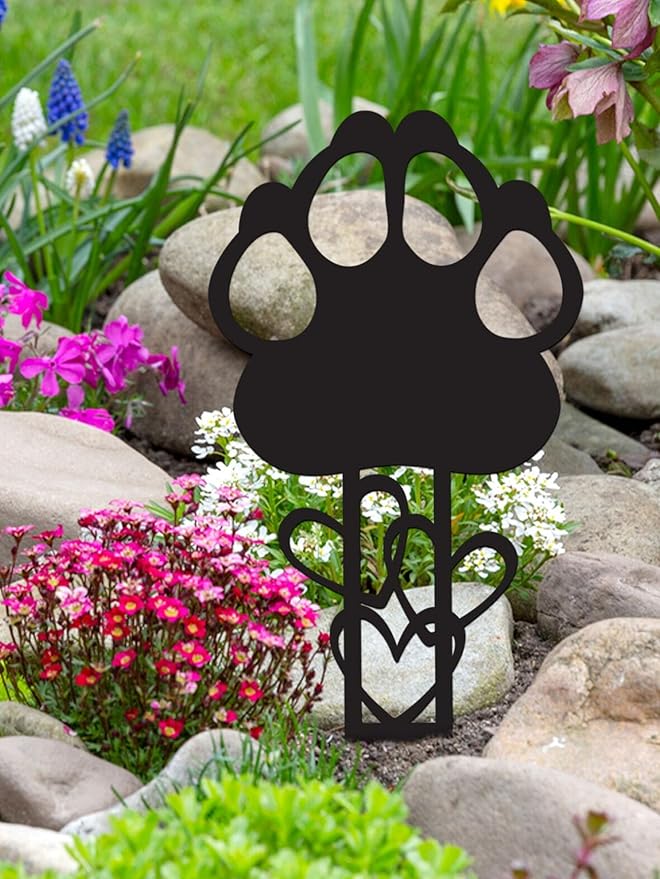 Memorial Garden Stake — Metal Cross Grave Marker Designed for Dog & Cat, Featuring Paw Prints and Heart Motifs,Suitable for Outdoor Cemeteries,Ideal Gifts to Honor Departed Pet (10.4 x 4.3'')