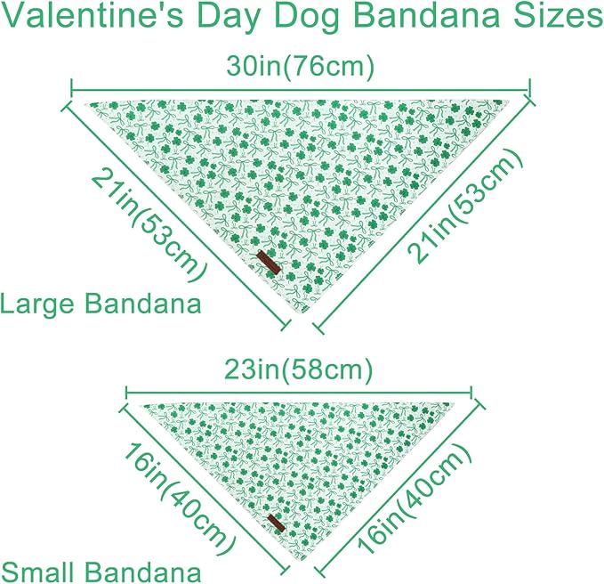 St. Patrick's Dog Bandana, UP URARA PUP Shamrock Triangle Bid, Clover and Bow Pattern Scarf for Medium Large Dogs, Cotton Kerchief for Girl Boy Puppies, Cute Spring Green Bandana,L