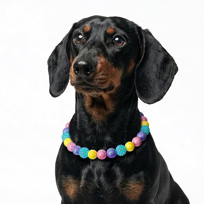 Beaded Dog Necklace Collar, Adjustable Jewelry-Inspired Design with Sparkle Beads (Iridescent Pastels, Small)