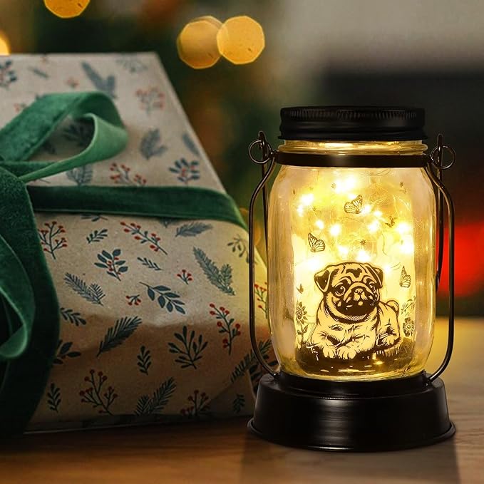 kyoryuger Pug Gifts for Women/Men Pug Solar Lanterns Dog Mom Birthday Dog Lovers Lantern Pet Loss Pet Memorial Lights Solar Garden Decoration for Yard, Patio,Backyard,Porch Torches