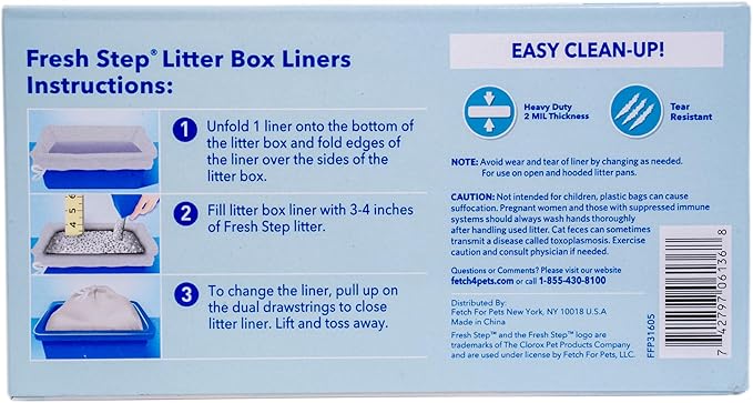 Fresh Step Drawstring Cat Litter Box Liners, Unscented Heavy Duty Kitty Litter Bags for Large Oval or Rectangle Pans, Helps Contain Odor and Mess, Easy Lift Out Cleanup, 30 x 17 in, 15 Count - 12 Pack