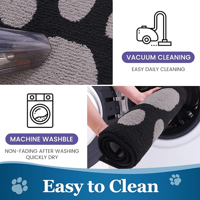 Buganda Dog Door Mat for Muddy Paws, Absorbent Dirt Trapper Washable Indoor Doormats, Non Slip Low-Profile Mud Mat for Dogs, Front Entrance Doormat for Inside Floor (40x32 Inches, Black and Grey)
