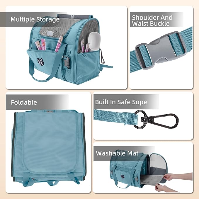 Lollimeow Expandable Cat Carrier Backpack for Large Cats - Airline Approved Pet Carrier Backpack for Small Dogs, Hiking & Travel, Waterproof with Breathable Mesh, 22lbs Capacity (Polar Blue, Large)