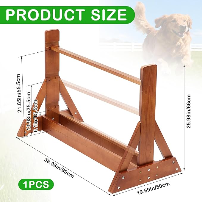 Leinuosen Wooden Dog Agility Jump for Professional Training, Stable Indoor & Backyard Obedience Training Jump with Adjustable Height, Solid Pine Dog Agility Equipment for Puppies and Adult Dogs