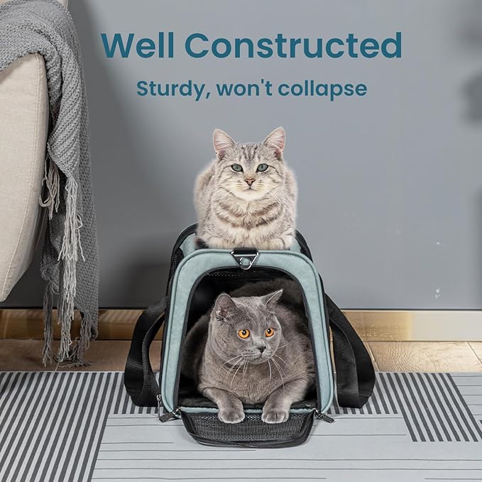 19 x 12 x 12 Large Cat Car Carrier – Roomy Escape-Proof Cat Car Seat for Safe Driving, Lockable Zippers & Safety Tether, Soft-Sided Travel Carrier for Road Trips & Vet Visits