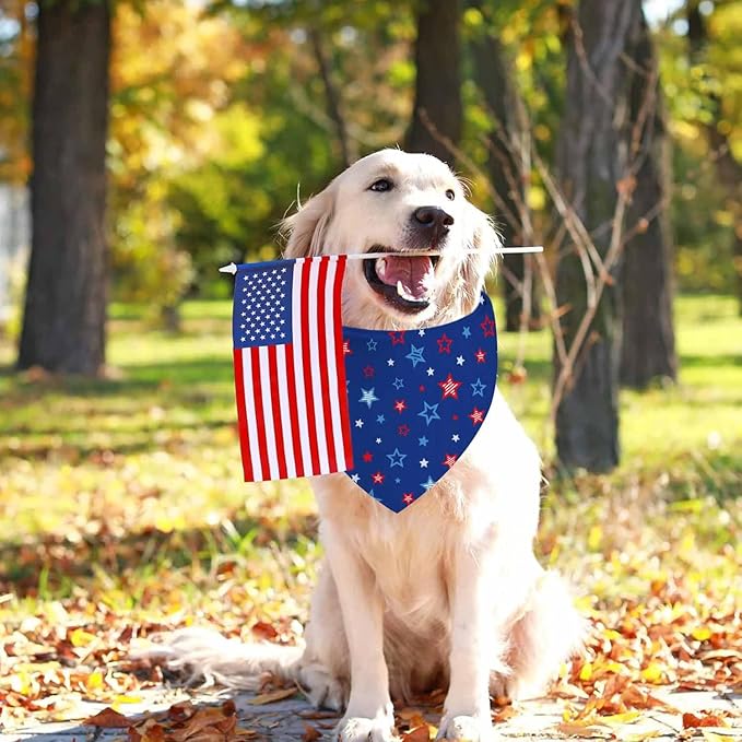 4th of July Dog Bandanas, 2 Pack Reversible USA Patriotic Bandana for Boy and Girl, Premium Durable Fabric, American Flag Pet Scarf for Small Medium Large and Extra Large Dogs