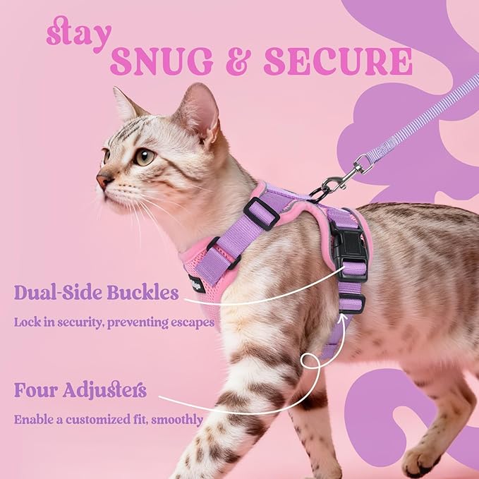 rabbitgoo Cat Harness and Leash for Walking, Escape Proof Soft Adjustable Vest Harnesses for Cats, Easy Control Breathable Reflective Strips Jacket, Pink & Purple, XXS