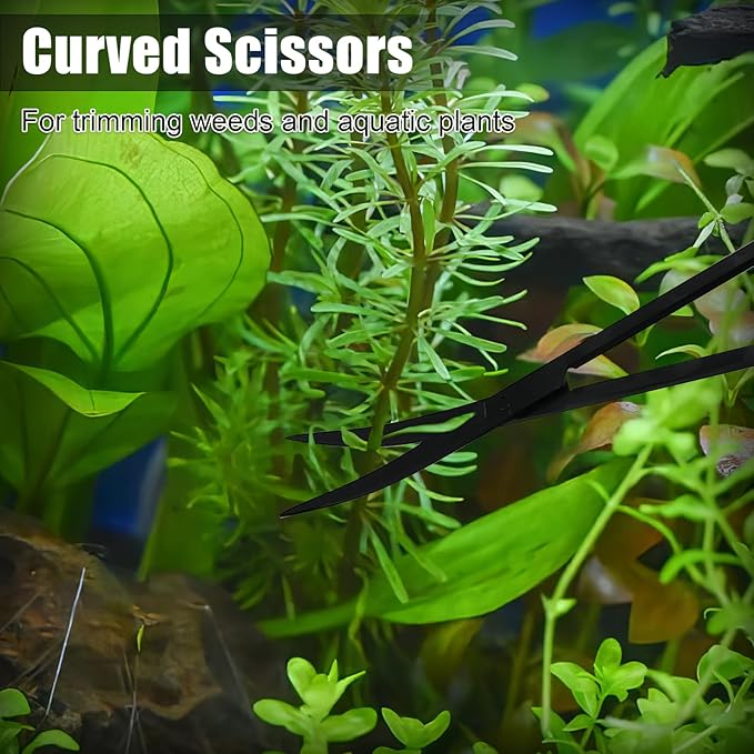 Aquascaping Tools Aquarium Kit – 4PCS Plant Trimming Tool Set with Long Tweezers, Scissors, Algae Scraper Spatula & Feeding Tongs, Fish Tank & Terrarium Cleaning Accessories