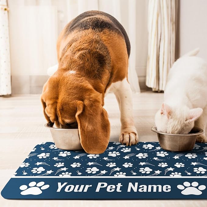 Personalized Dog Food Mat Custom Pet Feeding Absorbent Mats for Floor Customized Cat Water Bowl Placemats Non-Slip Washable Dog Mat for Food and Water