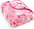 Allisandro Luxurious Dog Blanket, 350 GSM Super Fuzzy Microplush Fleece Pet Blankets for Small Medium Large Dogs and Cats, Pink Paw and Bone, 32" x 24"