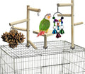 PINVNBY 3 PCS Wooden Small Bird Playground for Top of Cage, Wood Parrot Stands Perch Birds Gym with Hanging Chewing Toys Bird Cage Accessories for Parakeet Conure Love Birds Budgie