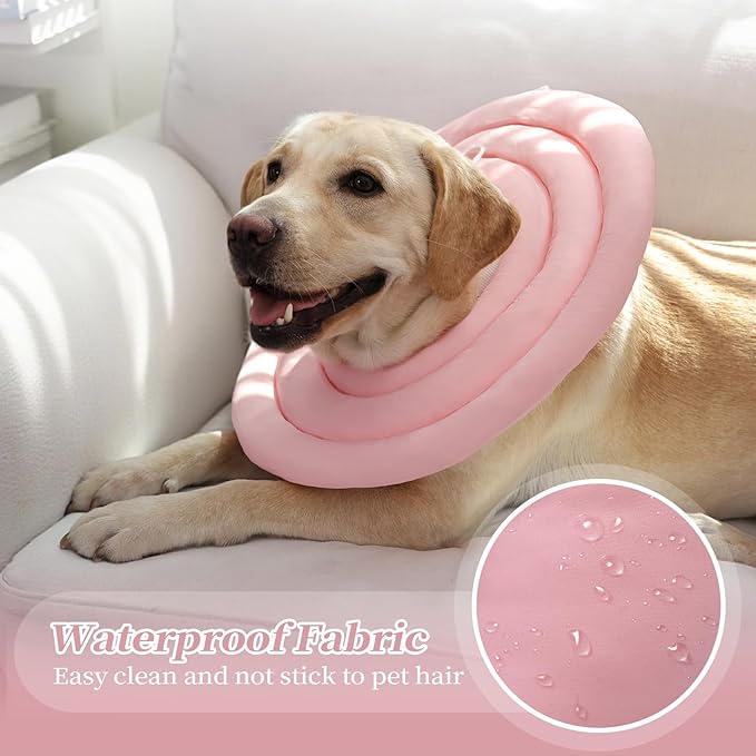 IDOMIK Dog Recovery Collar, Waterproof Soft Dog Cone After Surgery, Comfy Protective Elizabethan Collar Alternative for Dogs Cats, Adjustable Pet Neck Donut Cone Anti-Licking Biting Wounds,Pink,S