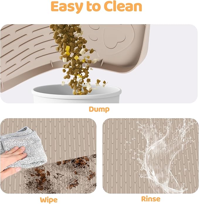 Cat Food Mat, 57" x 40" Extra Large Silicone Pet Feeding Mat with Raised Edge Pet Placemat for Food and Water Bowl Non-Slip, Easy to Clean, Floor Protection (Khaki)