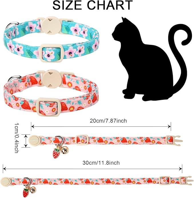 Cat Collar,2 Pack Pink Flower Cat Collars Breakaway with Bell, DOGWONG Safety Buckle Pink Flower Cat Collar for Girl Female Cats，Adjustable 7-12 Inch