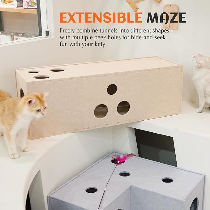 PETKARAY Cat Tunnel, Original Cat Hideaway Cave for Indoor Cats, Large Kitten Play Tubes and Tunnels, Soft Felt Cat Toy with Interactive Peek Hole