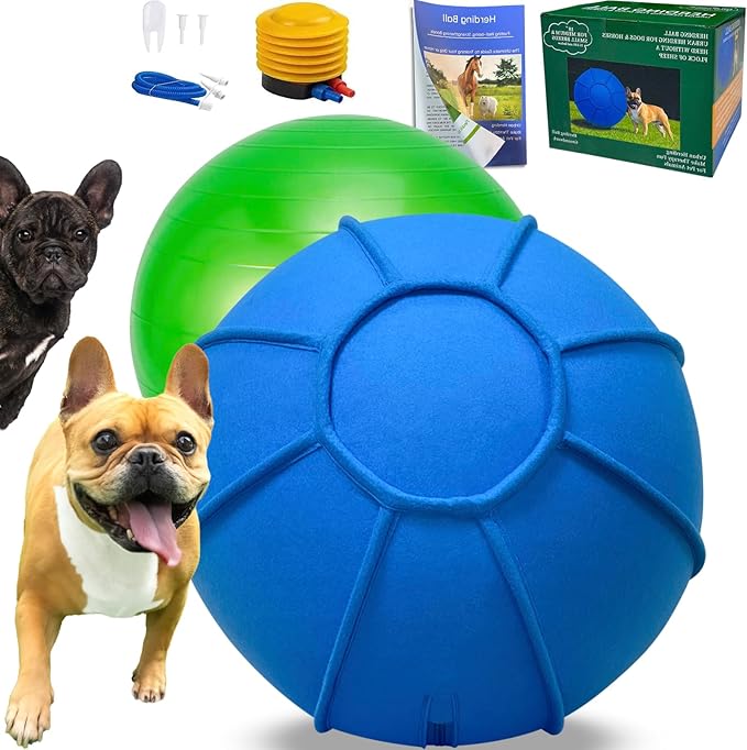 Herding Ball for Dogs, Dual Layered Herding Dog Ball Set for Australian Shepherd, Cattle, Collie, for Dog, Agility Equipment- Free Training Book (Blue, 18 inch)