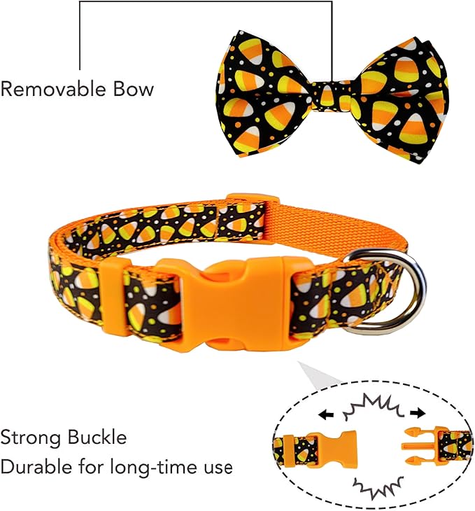 Halloween Dog Bow Tie Collar, Holiday Candy Corn Collar for Large Medium Small Dog Pets Puppies