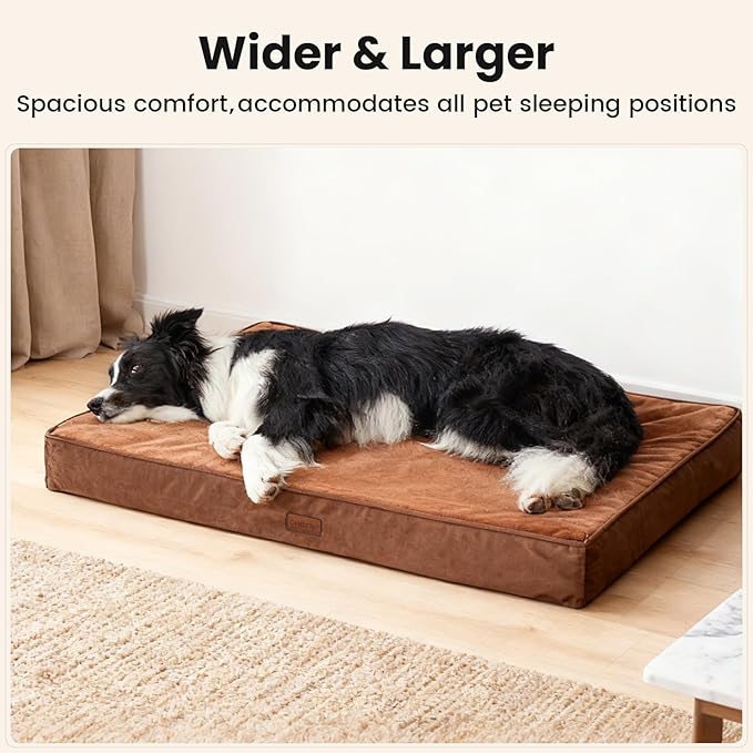 OhGeni Orthopedic Waterproof Dog Bed for Medium Large Dogs, Machine-Washable Removable Cover in Easy-Clean Fabric, High Density Foam & Easy-Carry Handle, Wider and Larger, 36 inch (Brown)