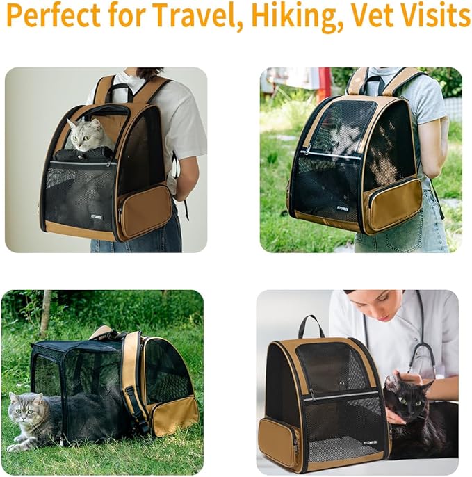 Cat Backpack，Expandable Cat Carrier Backpack, Dog Backpack Carrier and Pet Carrier Backpack, Suitable for Cats, Dogs Kitten or Small Dogs, Travel Friendly Puppy Cats Bag (Brown)