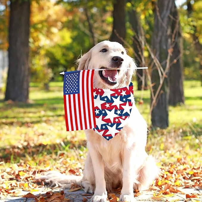 4th of July Dog Bandanas, 2PCS American Flag Patriotic Scarf, Independence Holiday Bandana,Premium Durable Triangle Reversible USA Bandana for Large Dogs