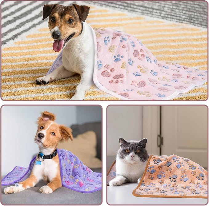 Dono 1 Pack 3 Dog Blankets for Small Dogs, Soft Fluffy Paw Print Pattern Fleece Pet Blanket Warm Sleep Mat, Puppy Kitten Blanket Doggy Mat for Dog Cat Kitten Doggy -23*16in (L(41*31"), Brown Bone)